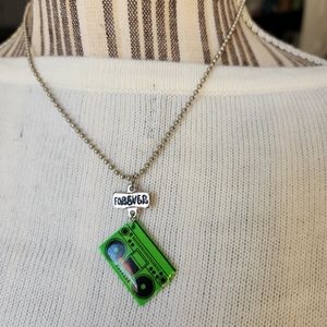 Designer Forever Boombox Charm Green & Silver Bead Chain Necklace